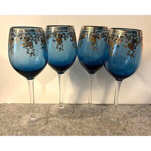 4 Shahrazad Cobalt Blue w/ Gold Trim Wine Glass by Circleware  # 3183